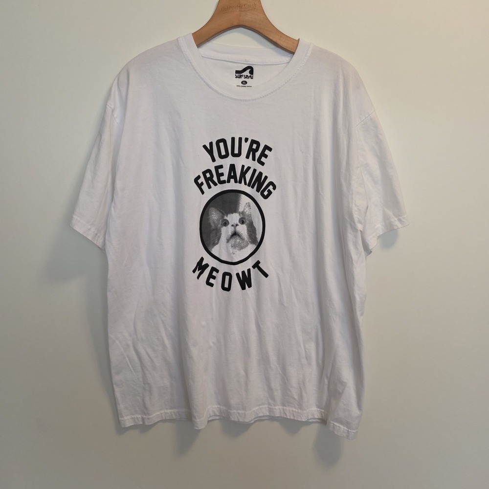 You're Freaking Meowt T-Shirt Cat Lover Funny Shirt White Surf Style Mens XL - Picture 2 of 8